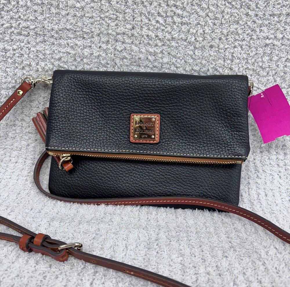 Dooney & Bourke Black Pebbled Leather Foldover Crossbody #81451
